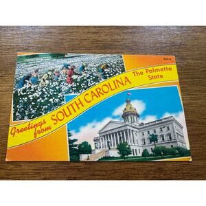 Vintage South Carolina Postcard Columbia State Capitol Cotton Field 1972